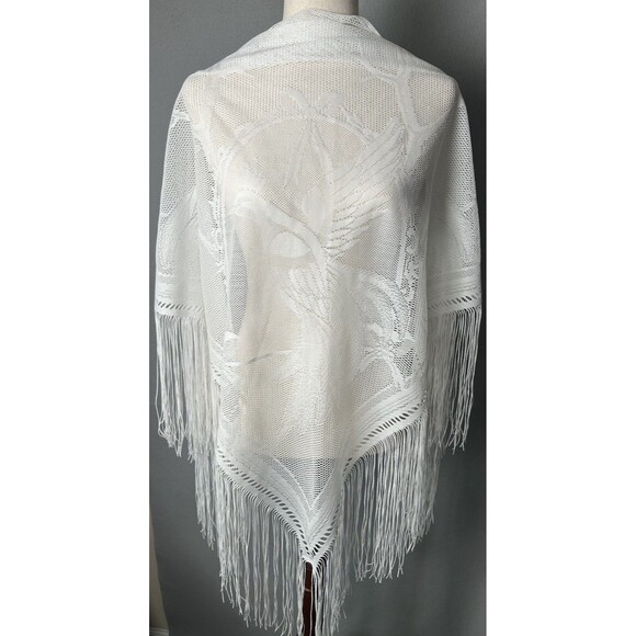 Accessories - VTG Mantilla Birds Triangle Fringe Church Piano Shawl Scarf  Wrap Japan
